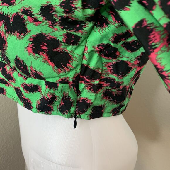 Vero Moda Long Sleeve Twist Crop Top Irish Green Anette Leopard Blouse Sz S - Picture 6 of 10